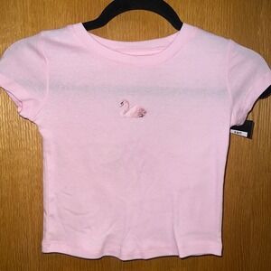 Art Class Swan Graphic Tee Kids S 6/7 Pink New Short Sleeve Ribbed Baby T-Shirt